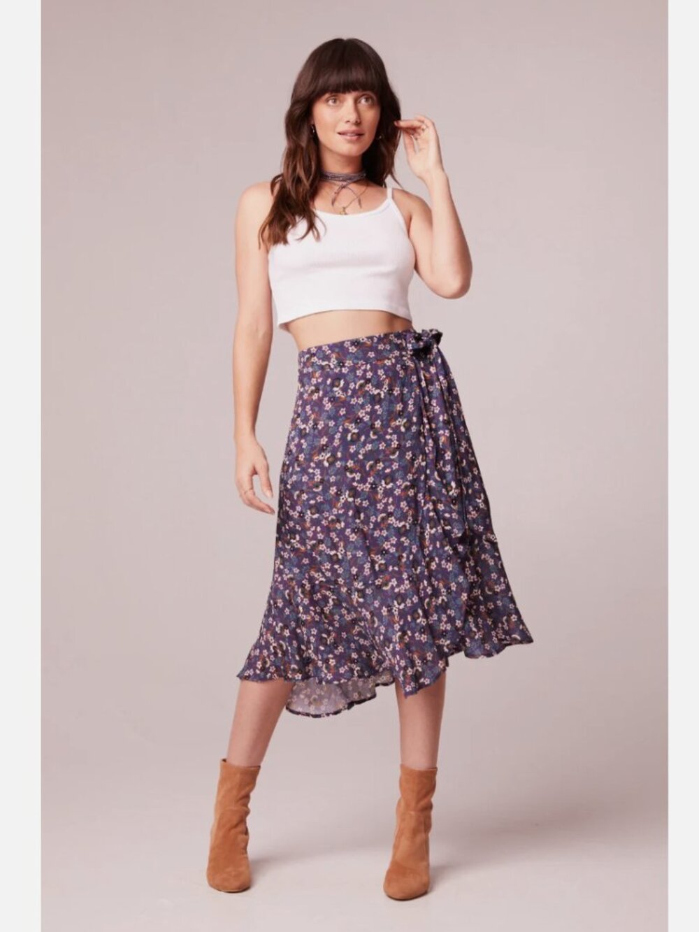 Band of the Free Linaelle Purple Floral Faux Wrap Skirt Midi Sz S NWT org $89